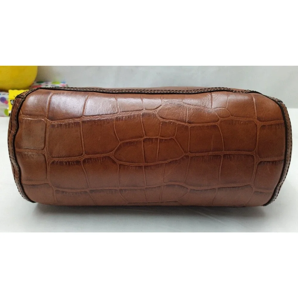 Fossil Brown Leather Crocodile Embossed Zipper Closure Hobo Shoulder Bag